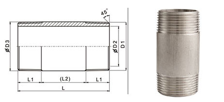 Çift Taraflı Boru Nipel - Paslanmaz Çelik Fittings